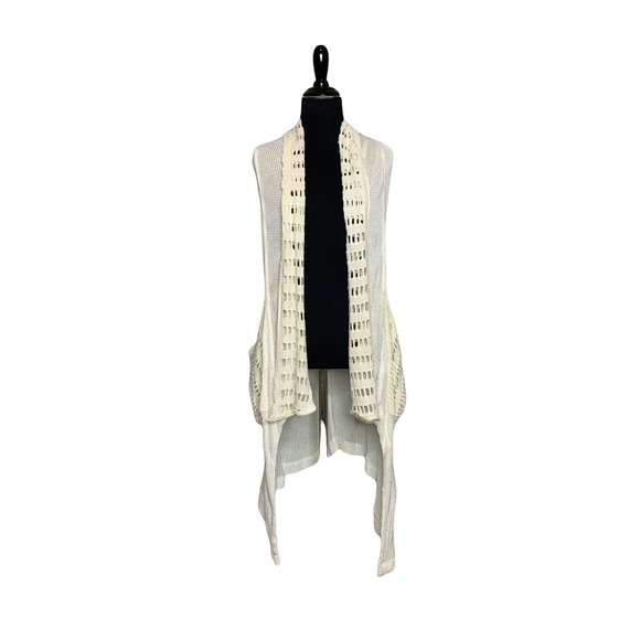 Bohemian Bird cream crochet asymmetric duster vest size small - Picture 1 of 9